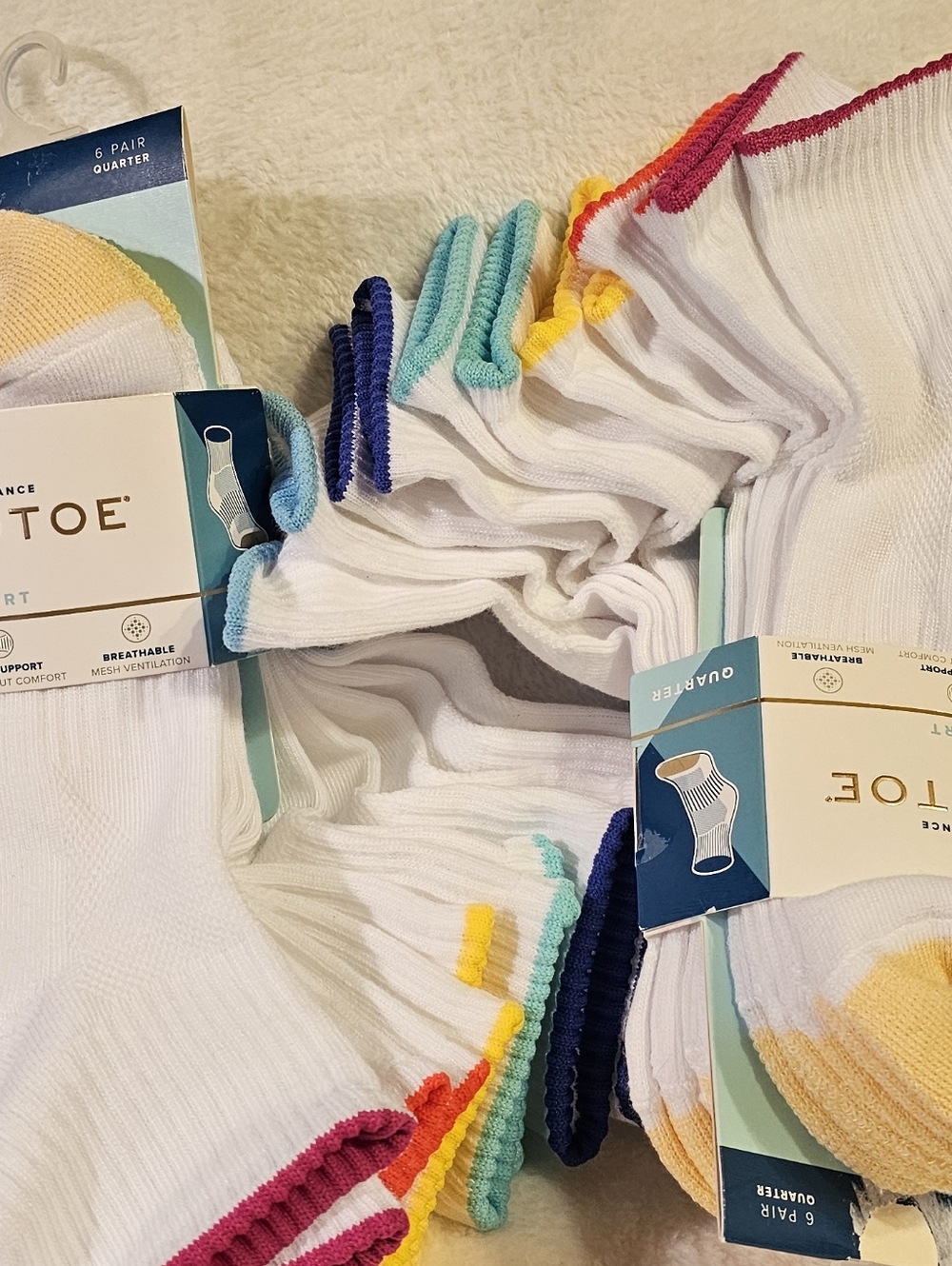 12 Pair Goldtoe Womens Quarter Athletic Socks Bright Colors